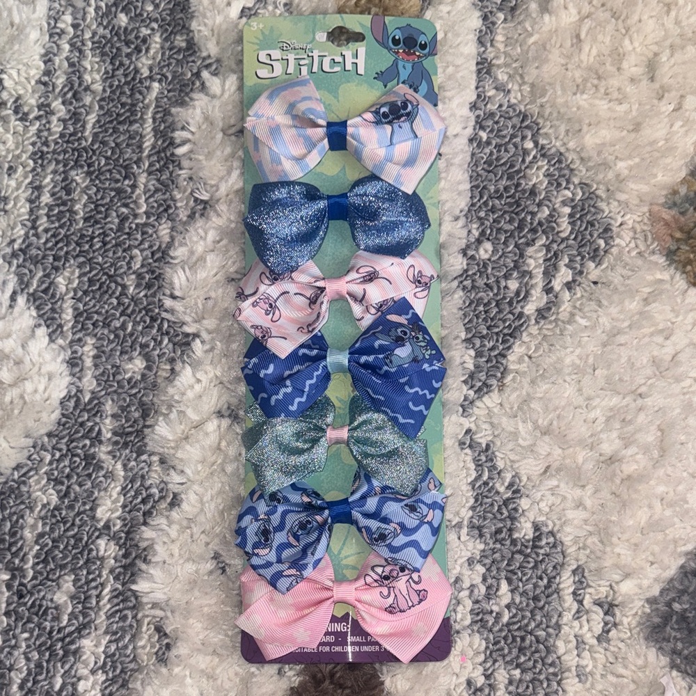 Disney Stitch Kids Hair Bow Collection - Blue and Pink 7 Clips
